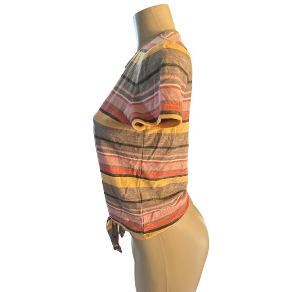 S Madewell J8588 Texture & Thread Modern Tie Front Kieran Stripe Tee Shirt Top - Picture 3 of 6